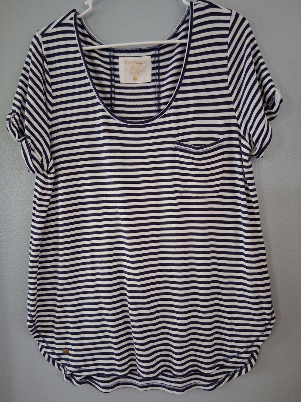 Lilly Pulitzer Luxletic Navy and White Striped Nautical Short Sleeve Top Modal